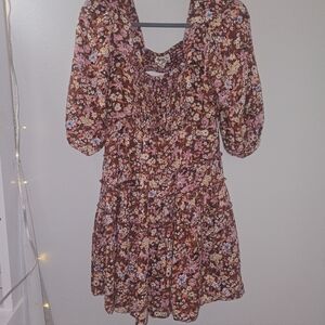 Gypsy Love Floral Boho Mini Dress Puff Sleeve Cottagecore Size M